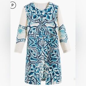 Chico's Teal and Cream Geometric 100% Linen Blazer